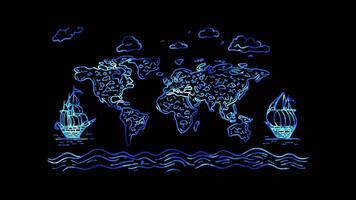 Neon frame effect, Map Symbolizes geography or navigation studies on black background video