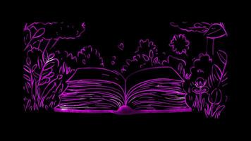 Neon frame effect, Book with Bookmark Represents studying or learning on black background video