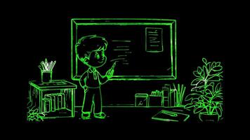 Neon frame effect, Teacher at Chalkboard Represents teaching or instruction on black background video