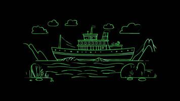 Neon frame effect, Cruise ship on black background video