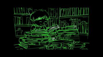 Neon frame effect, Stack of Books Symbolizes libraries or study resources on black background video