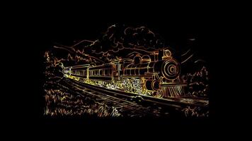 Neon frame effect, Train on black background video