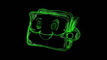 Neon frame effect, Wallet representing personal finances, money management on black background video