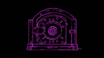 Neon frame effect, Safe symbolizing security, protection of assets, and savings on black background video