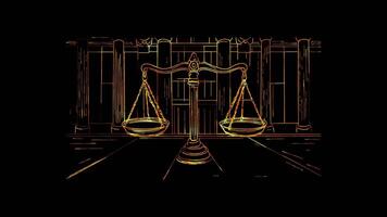 Neon frame effect, Scales of Justice representing fairness in business, contracts, and law on black background video