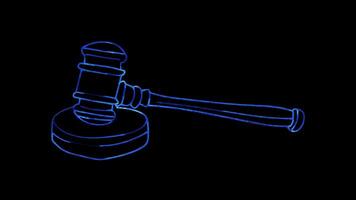 Neon frame effect, Gavel representing legal decisions in finance, taxation, or contracts on black background video