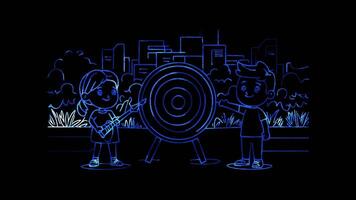 Neon frame effect, Target symbolizing goals, objectives, and market targeting on black background video