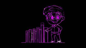 Neon frame effect, people Growth Arrow indicating financial growth, success, and upward trends on black background video
