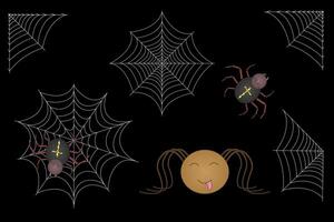 A Halloween set featuring spiders, webs, and a playful smiley face. Perfect for festive designs, decorations, and crafts. vector