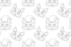 Adorable Halloween-themed coloring page featuring witch cats in hats. Fun, easy-to-color page for kids to enjoy during Halloween. vector