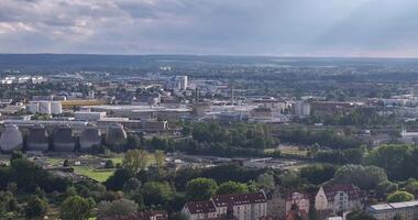 Drone pan over the German metropolis of Nuremberg in Bavaria during the day video