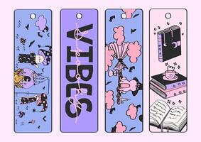 Halloween bookmarks collection. Bookmarks with creepy cute Halloween elements. vector
