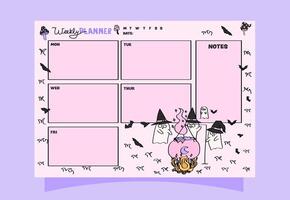 Weekly planner with Halloween ghosts. Spooky season weekly planner for daily and monthly use. vector