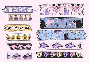 Collection of cute washi tape with Halloween patterns. vector