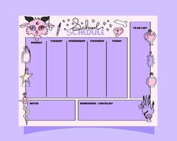 School schedule with halloween graphics. School timetable for daily, weekly and monthly planning. vector