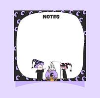 Halloween-themed mushroom witches sticky notes memo notepad page design. vector