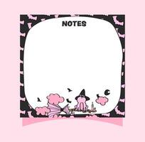 Pink halloween frog sticky notes memo notepad page design. vector
