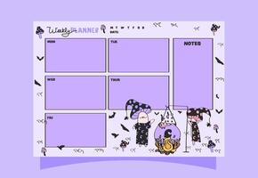 Mushroom witches weekly planner for journalling and monthly planning. Spooky season weekly planner for daily and monthly use. vector