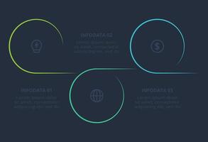 Line concept for infographic with 3 steps, options, parts or processes. Template for web on a black background. vector