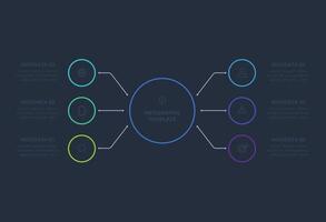 Line concept for infographic with 6 steps, options, parts or processes. Template for web on a black background. vector