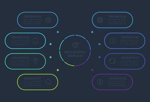 Line concept for infographic with 8 steps, options, parts or processes. Template for web on a black background. vector