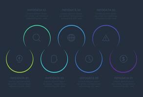 Line concept for infographic with 7 steps, options, parts or processes. Template for web on a black background. vector