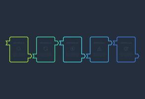 Line concept for infographic with 5 steps, options, parts or processes. Template for web on a black background. vector