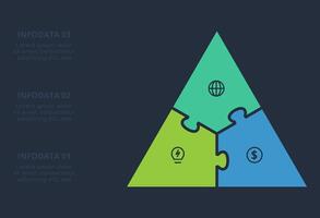 Puzzle infographic with 3 elements, presentations, illustration. Template for web on a black background. vector