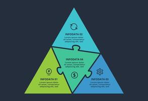 Puzzle infographic with 4 elements, presentations, illustration. Template for web on a black background. vector