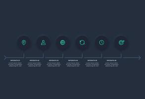 Neumorphic flowchart dark iinfographic. Creative concept for infographic with 6 steps, options, parts or processes. vector