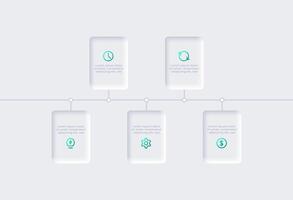 Neumorphic flow chart infographic. Creative concept for infographic with 5 steps, options, parts or processes. vector