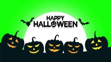 Happy Halloween Background with Pumpkins and Bats in Orange Background 2D Cartoon Animation on Greenscreen video