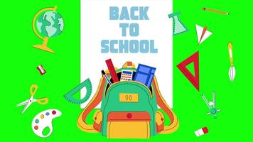 Back to School with Text and School Items 2D Cartoon Animation on Greenscreen video