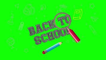 Back to School Text in the Board and Checking with Magnifying Glass 2D Cartoon Animation on Greenscreen video