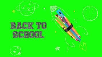 Back to School with Rocket Launching in the Background 2D Cartoon Animation on Greenscreen video