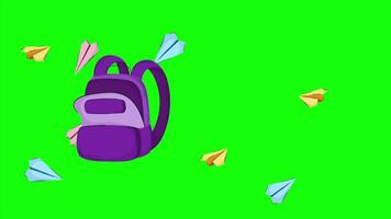 Collecting School Elements into the Backpack with Back to School Text 2D Cartoon Animation on Greenscreen video