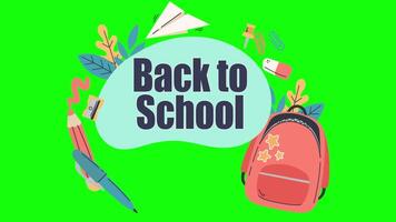 Back to School with School Elements Around Text 2D Cartoon Animation on Greenscreen video