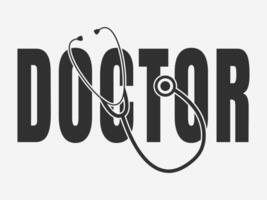 Doctor Typography With Stethoscope Design, Stethoscope Design, Heart Shape Stethoscope, Typography Design with Stethoscope Heart Shape, Medical Typography Design, Nurse Typography vector