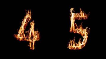 Numbers 4 and 5 burning in fire. The file contains an Alpha Channel. video