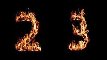 Numbers 2 and 3 burning in fire. The file contains an Alpha Channel. video