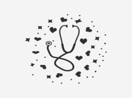 Stethoscope Design, Stethoscope Design, Heart Shape Stethoscope, Typography Design with Stethoscope Heart Shape, Medical Typography Design, Nurse Typography vector