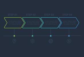 Line concept for infographic with 4 steps, options, parts or processes. Template for web on a black background. vector