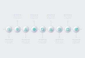 Neumorphic flowchart infographic. Creative concept for infographic with 9 steps, options, parts or processes. Template for diagram, graph, presentation and chart. vector