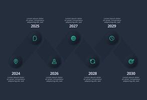Neumorphic flowchart dark iinfographic. Creative concept for infographic with 7 steps, options, parts or processes. vector