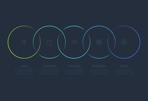 Line concept for infographic with 5 steps, options, parts or processes. Template for web on a black background. vector