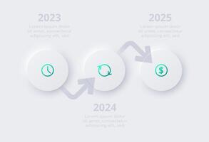 Neumorphic flow chart infographic. Creative concept for infographic with 3 steps, options, parts or processes. vector
