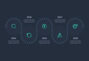 Neumorphic flowchart dark iinfographic. Creative concept for infographic with 5 steps, options, parts or processes. vector