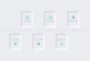 Neumorphic flow chart infographic. Creative concept for infographic with 6 steps, options, parts or processes. vector