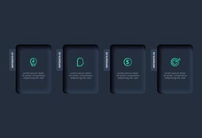 Neumorphic flowchart dark iinfographic. Creative concept for infographic with 4 steps, options, parts or processes. vector