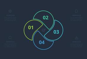 Line concept for infographic with 4 steps, options, parts or processes. Template for web on a black background. vector